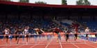 William Sharman wins the 110 metres hurdles at the Sainsbury's British Championships, Birmingham.